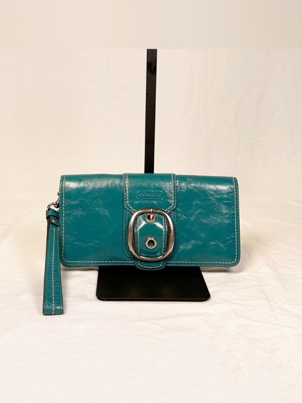 Vintage Coach Gallery Teal Leather Wristlet Clutch Wallet